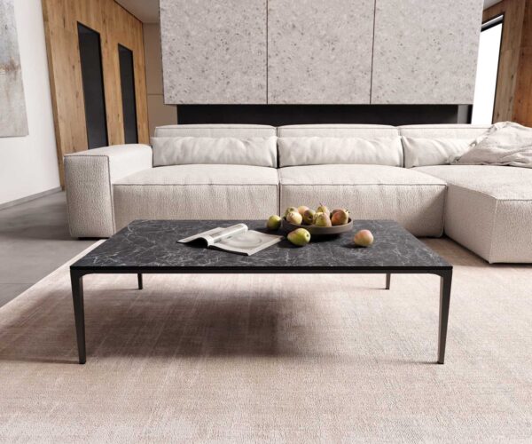 Konferenční stolek Levente 110x60 cm keramika Laminam® Nero Greco, kovové nohy černé - Image 2