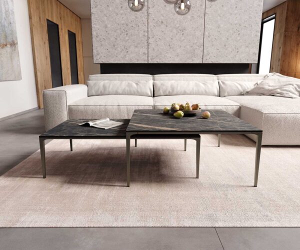 Konferenční stolek Levente 110x60 cm keramika Laminam®Noir Desir hnědá podnož kov titanový efekt - Image 7