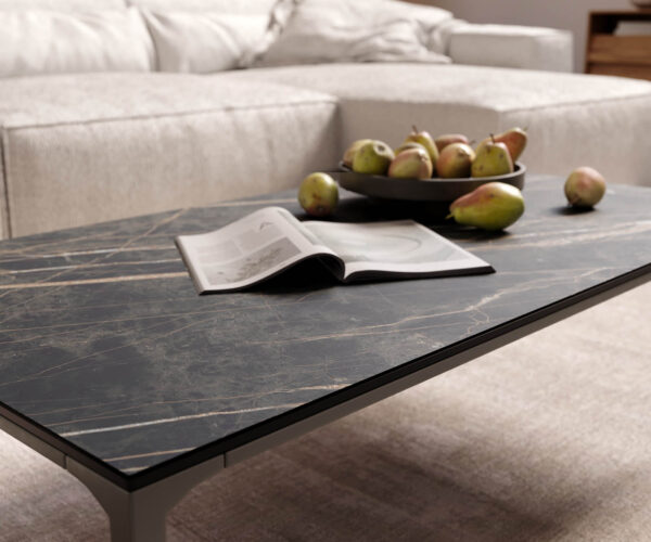 Konferenční stolek Levente 110x60 cm keramika Laminam®Noir Desir hnědá podnož kov titanový efekt - Image 6