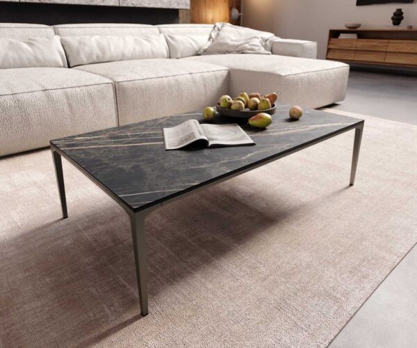 Konferenční stolek Levente 110x60 cm keramika Laminam®Noir Desir hnědá podnož kov titanový efekt