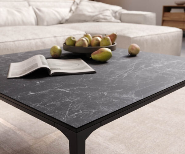 Konferenční stolek Levente 85x85 cm keramika Laminam® Nero Greco, kovový rám černý - Image 6