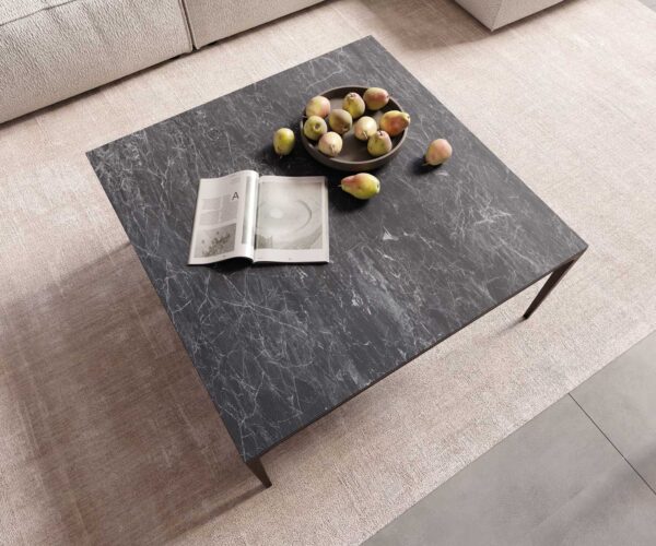 Konferenční stolek Levente 85x85 cm keramika Laminam® Nero Greco, kovový rám černý - Image 5