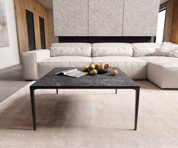 Konferenční stolek Levente 85x85 cm keramika Laminam® Nero Greco, kovový rám černý - Image 2