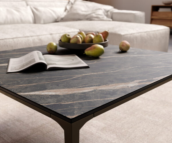Konferenční stolek Levente 85x85 cm keramika Laminam® Noir Desir, černý kovový rám - Image 6