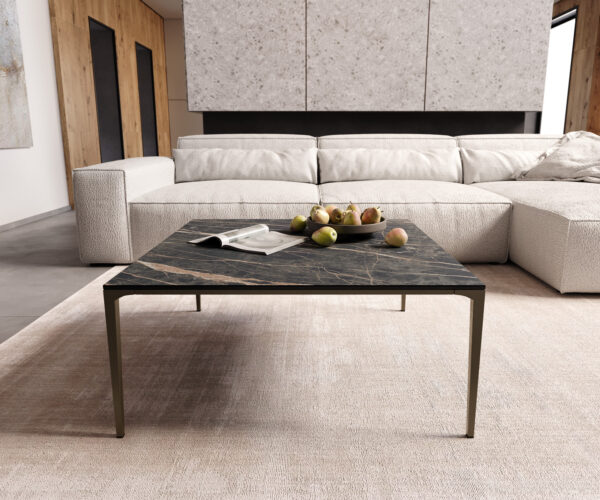 Konferenční stolek Levente 85x85 cm keramika Laminam® Noir Desir, černý kovový rám - Image 2