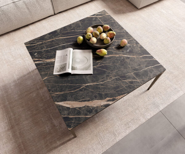 Konferenční stolek Levente 85x85 cm keramika Laminam® Noir Desir, černý kovový rám - Image 5