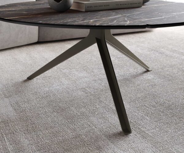 Konferenční stolek Delron 90x90 cm keramika Laminam® Noir Desir hnědý křížový rám, plochý kov s titanovým efektem - Image 6