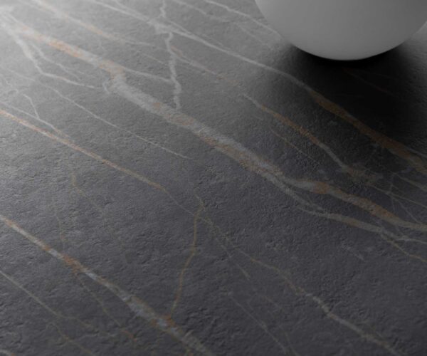 Konferenční stolek Delron 90x90 cm keramika Laminam® Noir Desir hnědý křížový rám, plochý kov s titanovým efektem - Image 4
