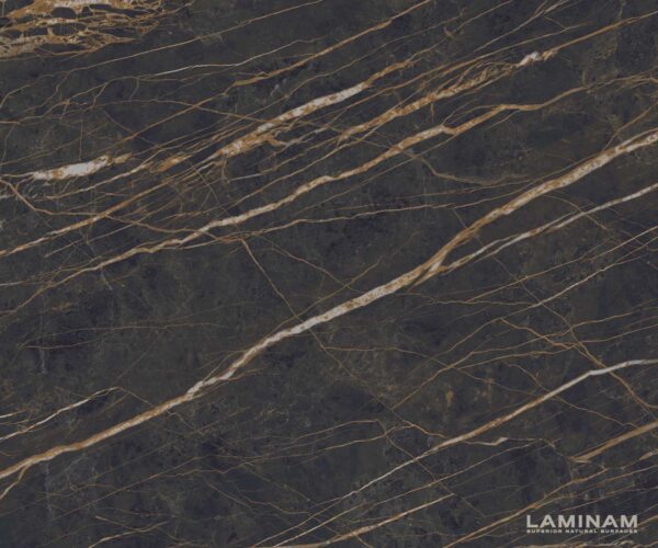 Konferenční stolek Delron 90x90 cm keramika Laminam® Noir Desir hnědý křížový rám, plochý kov s titanovým efektem - Image 3