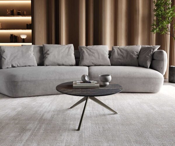 Konferenční stolek Delron 70x70 cm Keramika Laminam® Noir Desir, křížová kovová podnož s titanovým efektem - Image 3