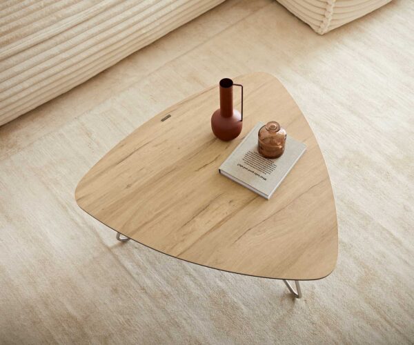 Konferenční stolek Ekrem 85x35 cm keramika Laminam® Sabbia dubová barva, kulatá nerezová ocelová konstrukce - Image 5