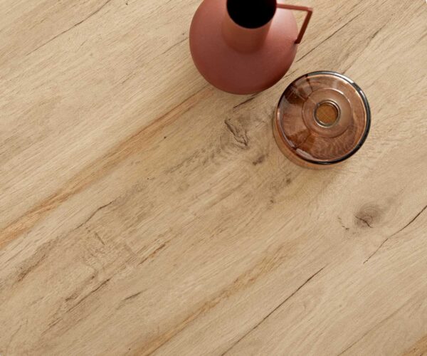 Konferenční stolek Ekrem 65x40 cm keramika Laminam® Sabbia, dubová barva, křížová konstrukce, kulatý, nerezová ocel - Image 7