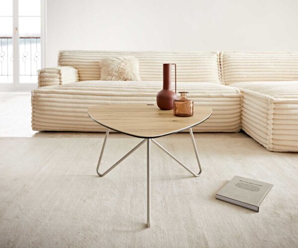Konferenční stolek Ekrem 65x40 cm keramika Laminam® Sabbia, dubová barva, křížová konstrukce, kulatý, nerezová ocel - Image 2