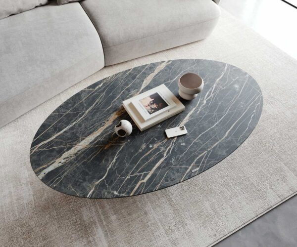Konferenční stolek Casilda 150x90 cm keramika Laminam® Noir Desir hnědá středová noha - Image 6