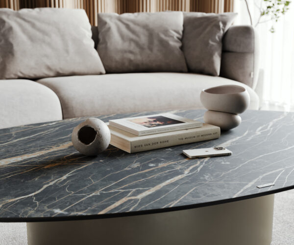 Konferenční stolek Casilda 150x90 cm keramika Laminam® Noir Desir hnědá středová noha - Image 7