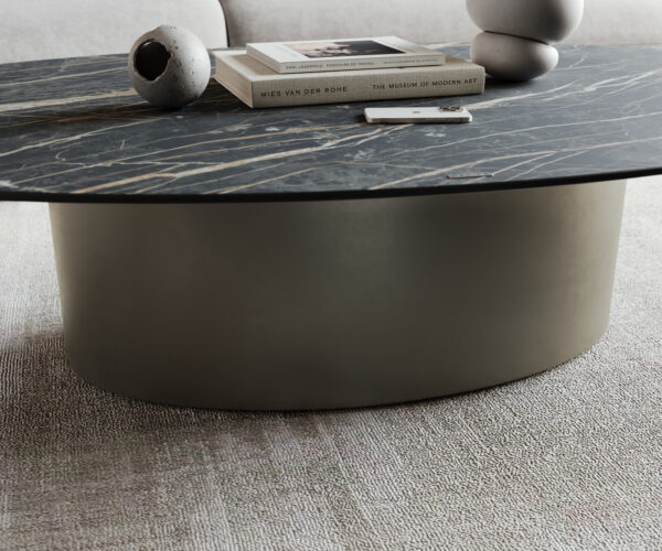 Konferenční stolek Casilda 150x90 cm keramika Laminam® Noir Desir hnědá středová noha - Image 5