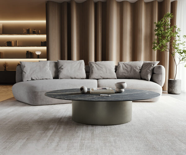 Konferenční stolek Casilda 150x90 cm keramika Laminam® Noir Desir hnědá středová noha - Image 2