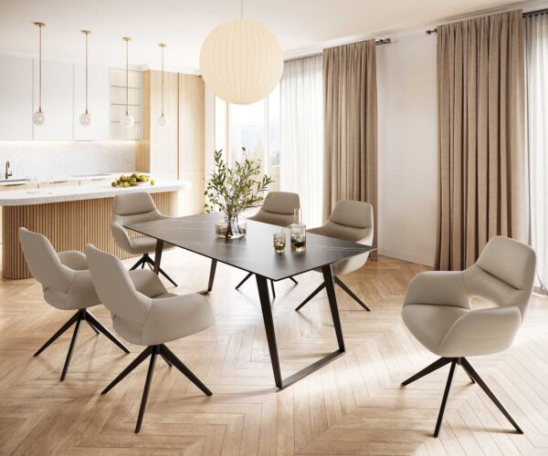 Jídelní stůl Edge 200x100 cm keramika Laminam® Noir Desir hnědý zkosený rám kov černý - Image 6