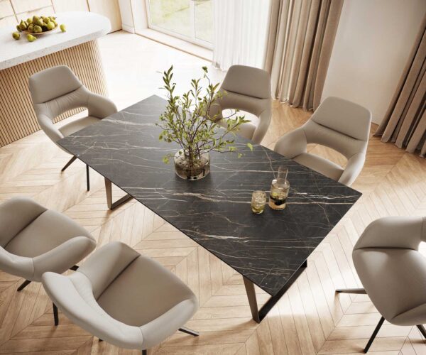Jídelní stůl Edge 200x100 cm keramika Laminam® Noir Desir hnědý zkosený rám kov černý - Image 4