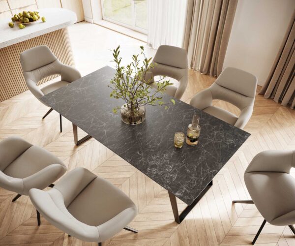 Jídelní stůl Edge 200x100 cm keramika Laminam® Nero Greco šedá, šikmý rám kov černý - Image 4
