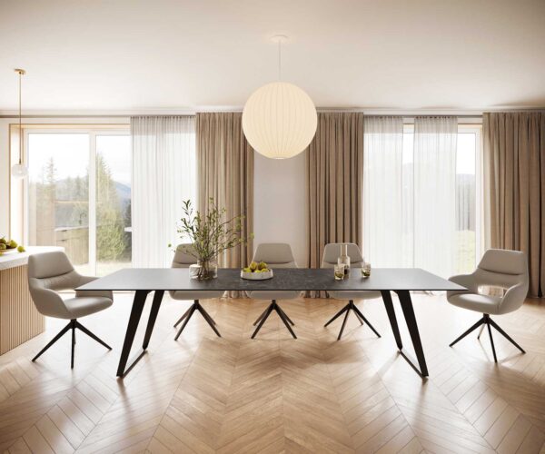 Jídelní stůl Edge 300x100 cm keramika Laminam® Nero Greco šedá, šikmý rám kov černý - Image 2