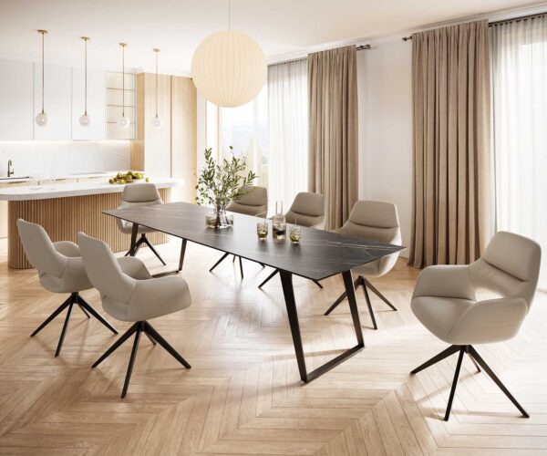 Jídelní stůl Edge 300x100 cm keramika Laminam® Noir Desir hnědý šikmý rám kov černý - Image 6