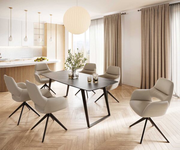 Jídelní stůl Edge oválný tvar 200x100 keramika Laminam® Noir Desir hnědá kov šikmý černá - Image 6