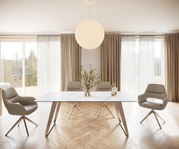 Jídelní stůl Edge 200x100 cm keramika Laminam® Statuarettio bílá, šikmý rám z nerezové oceli - Image 4