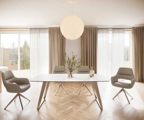 Jídelní stůl Edge 200x100 cm keramika Laminam® Statuarettio bílá, tvar lodě, nakloněný rám z nerezové oceli - Image 4