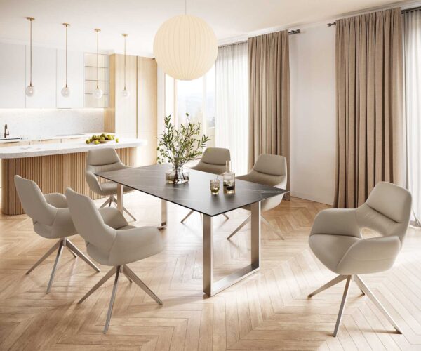 Jídelní stůl Edge 200x100 cm keramika Laminam® Noir Desir hnědý úzký rám nerezová ocel - Image 6