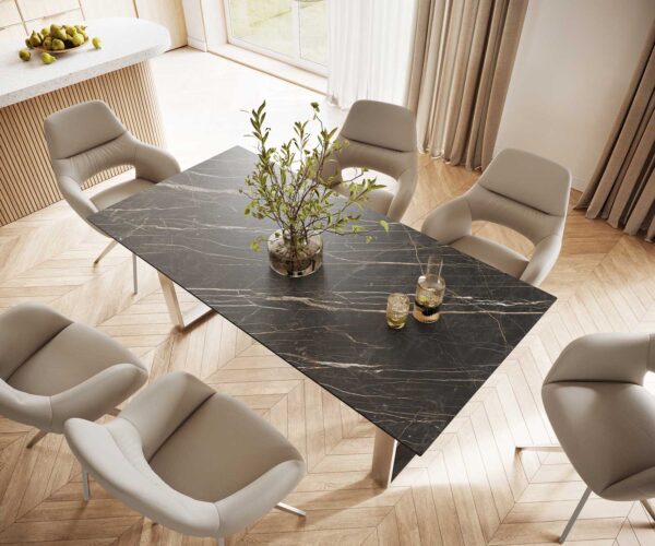 Jídelní stůl Edge 200x100 cm keramika Laminam® Noir Desir hnědý úzký rám nerezová ocel - Image 4