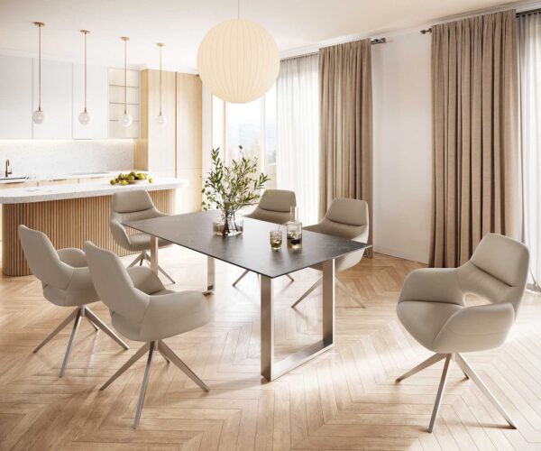 Jídelní stůl Edge 200x100 cm keramika Laminam® Nero Greco šedá úzký rám nerezová ocel - Image 6