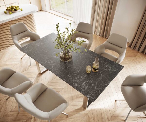 Jídelní stůl Edge 200x100 cm keramika Laminam® Nero Greco šedá úzký rám nerezová ocel - Image 4