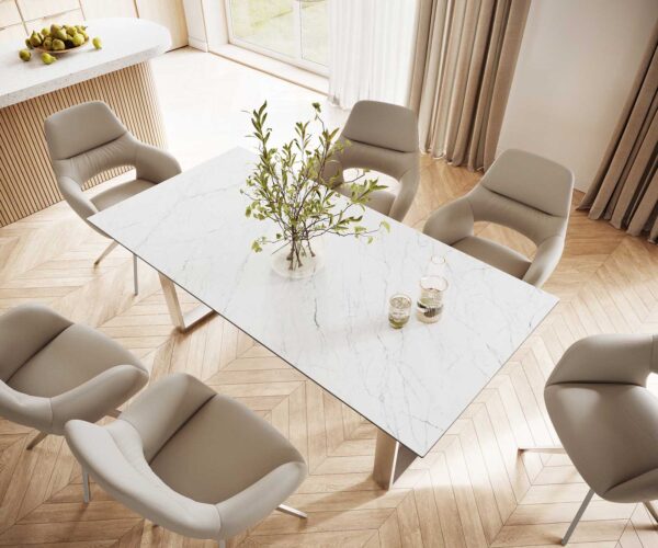 Jídelní stůl Edge 200x100 cm keramika Laminam® Statuarettio white úzký rám nerezová ocel - Image 6