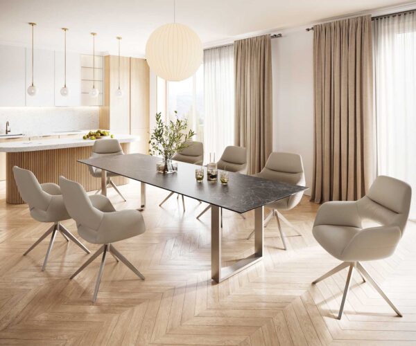 Jídelní stůl Edge 300x100 cm keramika Laminam® Nero Greco šedá úzký rám nerezová ocel - Image 6