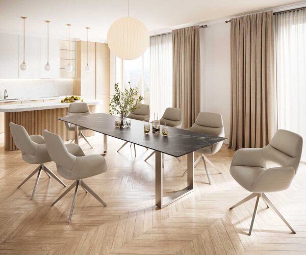 Jídelní stůl Edge 300x100 cm keramika Laminam® Noir Desir hnědý úzký rám nerezová ocel - Image 6