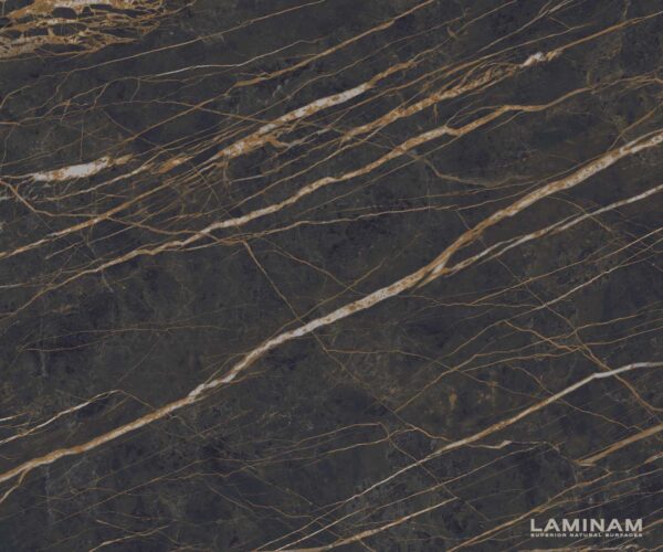 Jídelní stůl Edge 300x100 cm keramika Laminam® Noir Desir hnědý úzký rám nerezová ocel - Image 3
