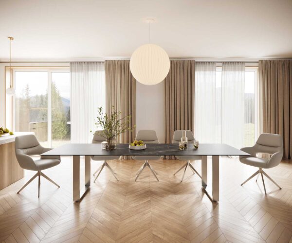 Jídelní stůl Edge 300x100 cm keramika Laminam® Noir Desir hnědý úzký rám nerezová ocel - Image 2