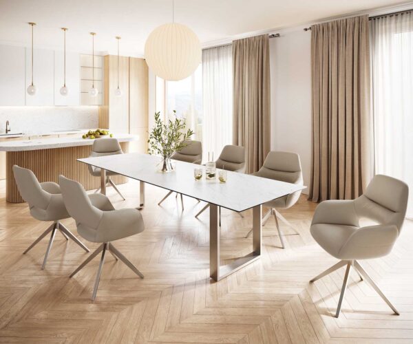 Jídelní stůl Edge 300x100 cm keramika Laminam® Statuarettio white úzký rám nerezová ocel - Image 8
