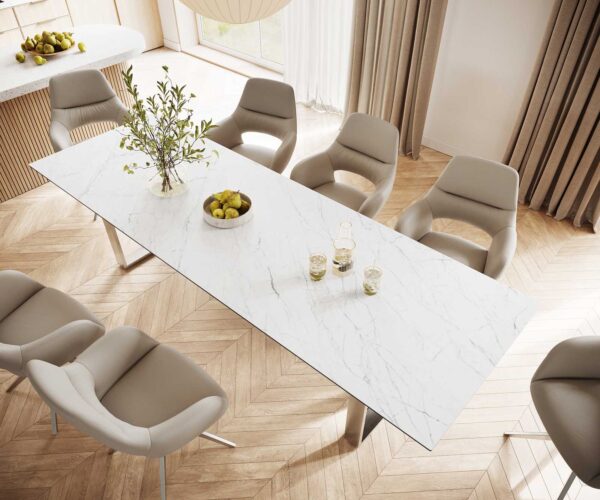 Jídelní stůl Edge 300x100 cm keramika Laminam® Statuarettio white úzký rám nerezová ocel - Image 6