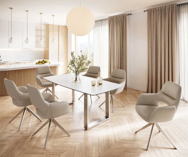 Jídelní stůl Edge 200x100 cm lodní tvar keramika Laminam® Statuarettio bílá úzký rám nerezová ocel - Image 8