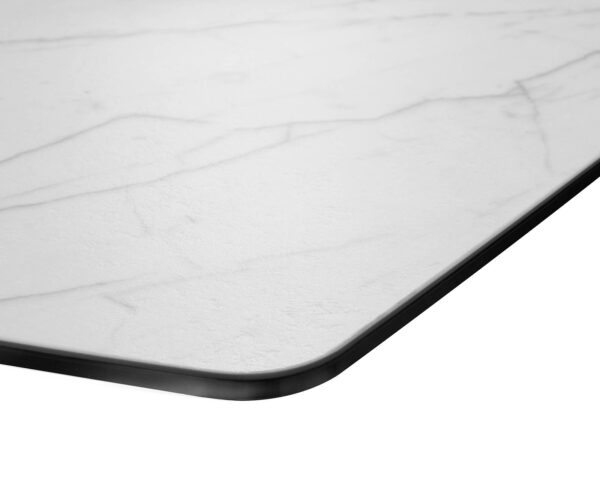 Jídelní stůl Edge 200x100 cm lodní tvar keramika Laminam® Statuarettio bílá úzký rám nerezová ocel - Image 7
