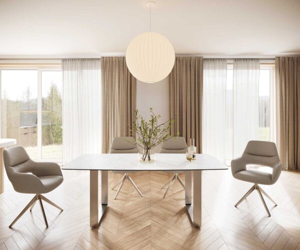 Jídelní stůl Edge 200x100 cm lodní tvar keramika Laminam® Statuarettio bílá úzký rám nerezová ocel - Image 4