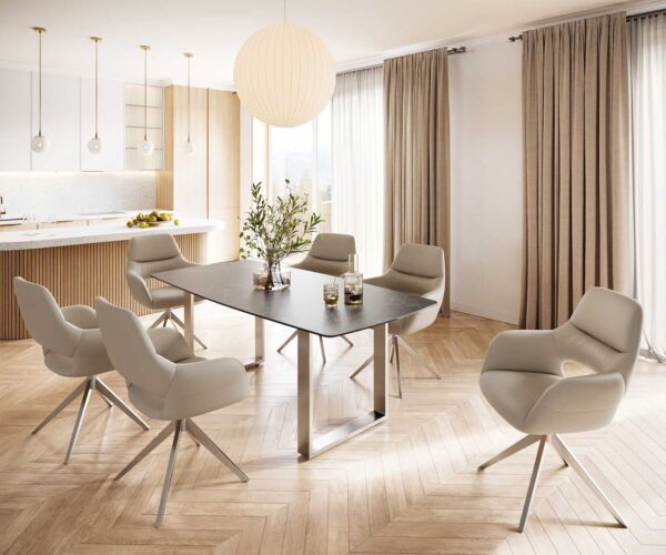 Jídelní stůl Edge 200x100 cm lodní tvar keramika Laminam® Nero Greco šedá úzký rám nerezová ocel - Image 6