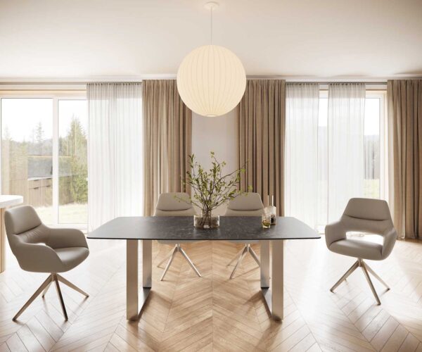 Jídelní stůl Edge 200x100 cm lodní tvar keramika Laminam® Nero Greco šedá úzký rám nerezová ocel - Image 2