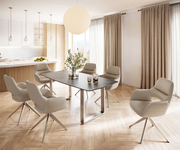 Jídelní stůl Edge oválný tvar 200x100 keramika Laminam® Noir Desir hnědá nerezová ocel úzký - Image 6