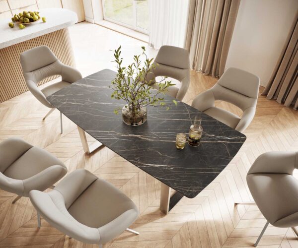 Jídelní stůl Edge oválný tvar 200x100 keramika Laminam® Noir Desir hnědá nerezová ocel úzký - Image 4