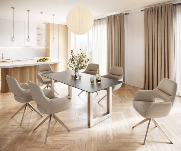 Jídelní stůl Edge 200x100 cm keramika Laminam® Nero Greco šedá široký rám nerezová ocel - Image 6