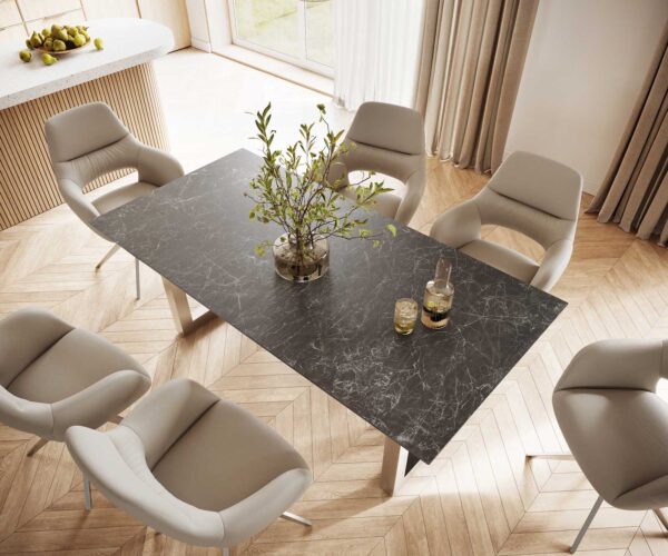 Jídelní stůl Edge 200x100 cm keramika Laminam® Nero Greco šedá široký rám nerezová ocel - Image 4