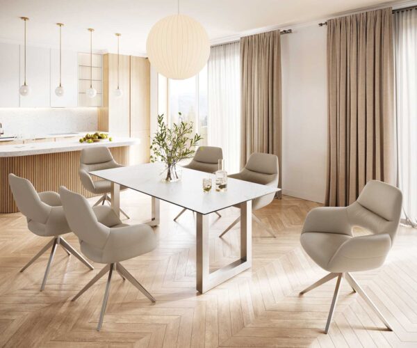 Jídelní stůl Edge 200x100 cm keramika Laminam® Statuarettio bílá široký rám nerez ocel - Image 8